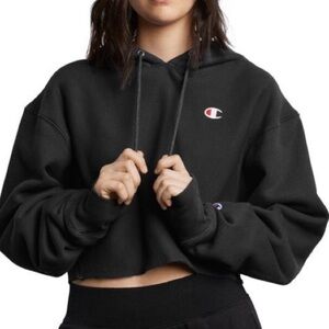 CHAMPION Reverse Weave Cropped Hoodie Black Small